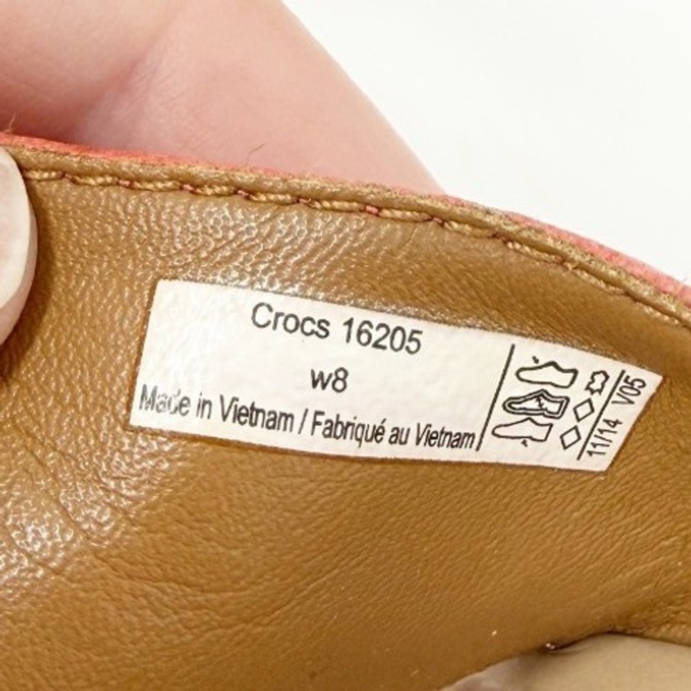 Crocs Womens A-Leigh Leather Mini Wedge Double Strap Sandal Orange 8 - Picture 8 of 13